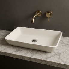 Verona Elvis Rectangle Solid Surface Sit-On Countertop Basin 596mm Wide - 0 Tap Hole