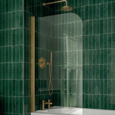 Verona Nivola Brushed Brass 6mm Round Top Hinged Bath Screen 1400mm H x 800mm W