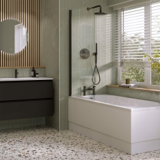 Verona Nivola Matt Black 6mm Round Top Hinged Bath Screen 1400mm H x 800mm W