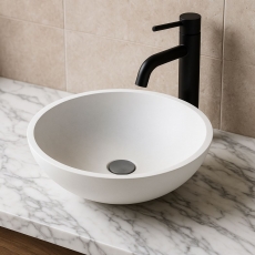 Verona Prince Round Solid Surface Sit-On Counter Top Basin 420mm Wide - 0 Tap Hole