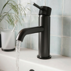 Verona Rivenza Fluted Matt Black Basin Mixer Tap (inc Waste)