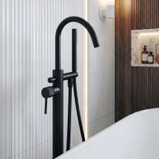 Verona Rivenza Fluted Matt Black Freestanding Bath Shower Mixer Tap (inc Kit)