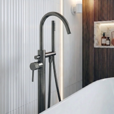Verona Rivenza Fluted Gunmetal Freestanding Bath Shower Mixer Tap (inc Kit)