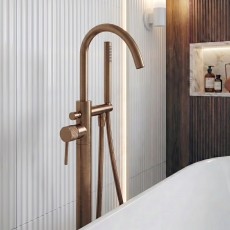 Verona Rivenza Fluted Brushed Bronze Freestanding Bath Shower Mixer Tap (inc Kit)