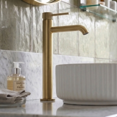 Verona Rivenza Fluted Brushed Brass Tall High Rise Basin Mixer Tap