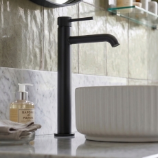 Verona Rivenza Fluted Matt Black Tall High Rise Basin Mixer Tap