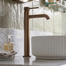 Verona Rivenza Fluted Brushed Bronze Tall High Rise Basin Mixer Tap
