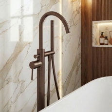 Verona Rivenza Brushed Bronze Freestanding Bath Shower Mixer Tap (inc Kit)