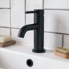 Verona Rivenza Matt Black Mini Basin Mixer Tap (inc Waste)