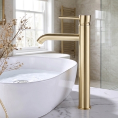 Verona RIvenza Brushed Brass Tall High Rise Basin Mixer Tap