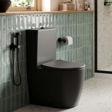 Verona Trevello Black Rimless Fully Back to Wall Close Coupled Toilet (inc Soft Close Seat)