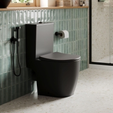 Verona Trevello Black Rimless Comfort Height Open Back Close Coupled Toilet (inc Soft Close Seat)