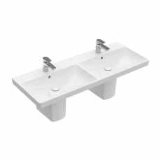 Villeroy & Boch Avento Double Basin and Semi Pedestal 1200mm Wide - 1 Tap Hole