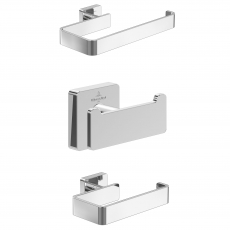 V&B Elements Striking Toilet Roll Holder, Towel Ring and Double Hook - Chrome