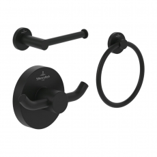 V&B Elements Tender Toilet Roll Holder, Towel Ring and Double Robe Hook - Matt Black