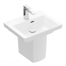 Villeroy & Boch Subway 3.0 Basin and Semi Pedestal 500mm Wide 1 Tap Hole - White Alpin
