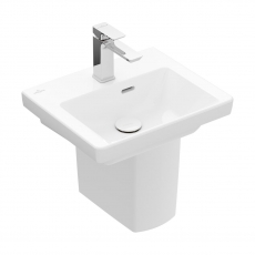 Villeroy & Boch Subway 3.0 Basin and Semi Pedestal 550mm Wide 1 Tap Hole - White Alpin
