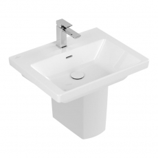Villeroy & Boch Subway 3.0 Basin and Semi Pedestal 600mm Wide 1 Tap Hole - White Alpin