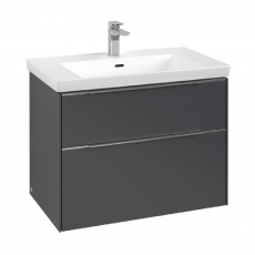 Villeroy & Boch Subway 3.0 Wall Hung 2-Drawer Vanity Unit with Basin 800mm Wide - Graphite with Glossy Aluminium Handle
