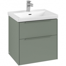 Villeroy & Boch Subway 3.0 Wall Hung 2-Drawer Vanity Unit with Basin 600mm Wide - Soft Green with Monochrome Handle