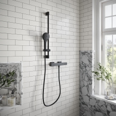 Villeroy & Boch Universal Thermostatic Square Bar Mixer Shower with Shower Riser Kit - Matt Black