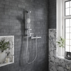 Villeroy & Boch Universal Thermostatic Round Bar Mixer Shower with Shower Riser Kit - Chrome