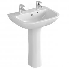 Vitra S20 Wash Basin and Full Pedestal 600mm Wide 2 Tap Hole