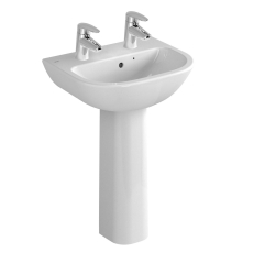 Vitra S20 Cloakroom Basin and Full Pedestal 450mm Wide 2 Tap Hole