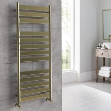 Vogue Vela Focus Brushed Brass Designer Heated Ladder Towel Rail