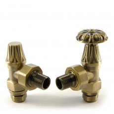 West Abbey Angled Manual Radiator Valve and Lockshield - Old English Brass