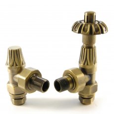 West Abbey Angled TRV Thermostatic Radiator Valve and Lockshield - Old English Brass