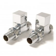 West Bloc Straight Square Radiator Valves Pair - Chrome