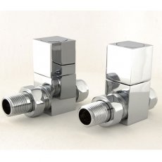 West Cubex Square Straight Radiator Valves Pair Chrome