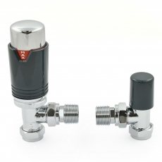 West Echo Angled TRV Thermostatic Radiator Valve and Lockshield - Chrome & Anthracite