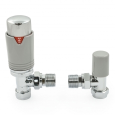 West Echo Angled TRV Thermostatic Radiator Valve and Lockshield - Chrome & Silver