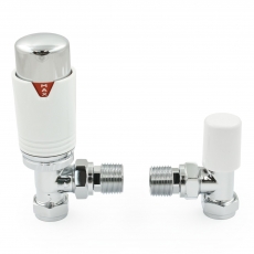 West Echo Angled TRV Thermostatic Radiator Valve and Lockshield - Chrome & White
