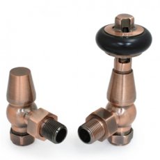 West Eton Traditional Angled Manual Radiator Valve and Lockshield - Antique Copper