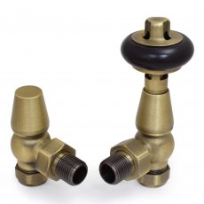West Eton Traditional Angled Manual Radiator Valve and Lockshield - Old English Brass