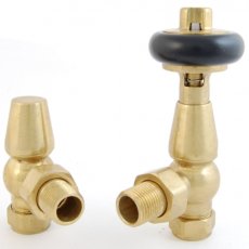 West Faringdon Angled Thermostatic Radiator Valve and Lockshield - Un-Lacquered Brass