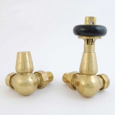 West Faringdon Corner Thermostatic Radiator Valve and Lockshield - Un-Lacquered Brass