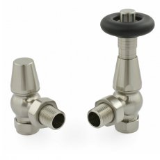 West Jaguar TRV Angled Thermostatic Radiator Valve and Lockshield - Brushed Satin Nickel