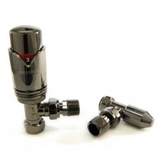 West Wave Angled TRV Thermostatic Radiator Valves and Lockshield - Black Nickel