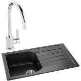 Abode Oriel 1.0 Bowl Granite Inset Kitchen Sink with Atlas Sink Tap 780mm L x 480mm W - Black