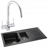 Abode Oriel 1.5 Bowl Granite Inset Kitchen Sink with Nexa Sink Tap 950mm L x 480mm W - Black