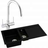 Abode Xcite 1.5 Bowl Granite Kitchen Sink with Nexa Sink Tap 1000mm L x 500mm W - Black Metallic