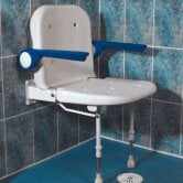 AKW 4000 Series Standard Fold Up Shower Seat with Back and Blue Padded Arms