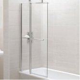 April Identiti Square Hinged Bath Screen with Fixed Panel and Towel Bar 1400mm H x 900mm W - 6mm Glass