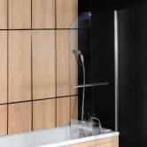 Arley Ralus6 Single Round Top Bath Screen with Towel Rail 1400mm H x 800mm W - 6mm Glass