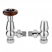 Bayswater Rounded Angled Thermostatic Radiator Valves Pair and Lockshield Chrome