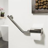 Coram Boston Safety Bar with Toilet Roll Holder 135 Degree Right - Stainless Steel Polished